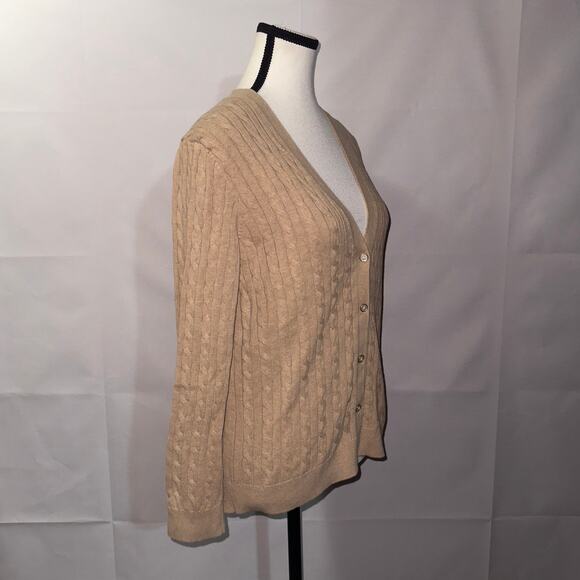 Lands end tan button down long sleeve sweater women’s size medium petite(10-12) - Picture 3 of 7